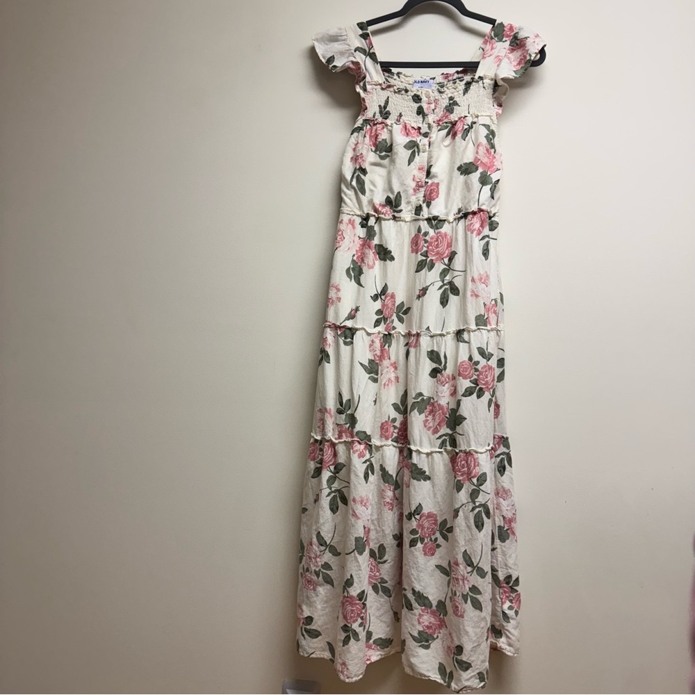 Old Navy Pink and Cream Floral Maxi Dress Size S Tall